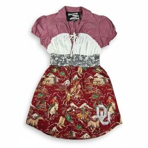 OU Sooners Womens Dress M Chic Western Cowboy Print Sequins Waist NEW Retail $79